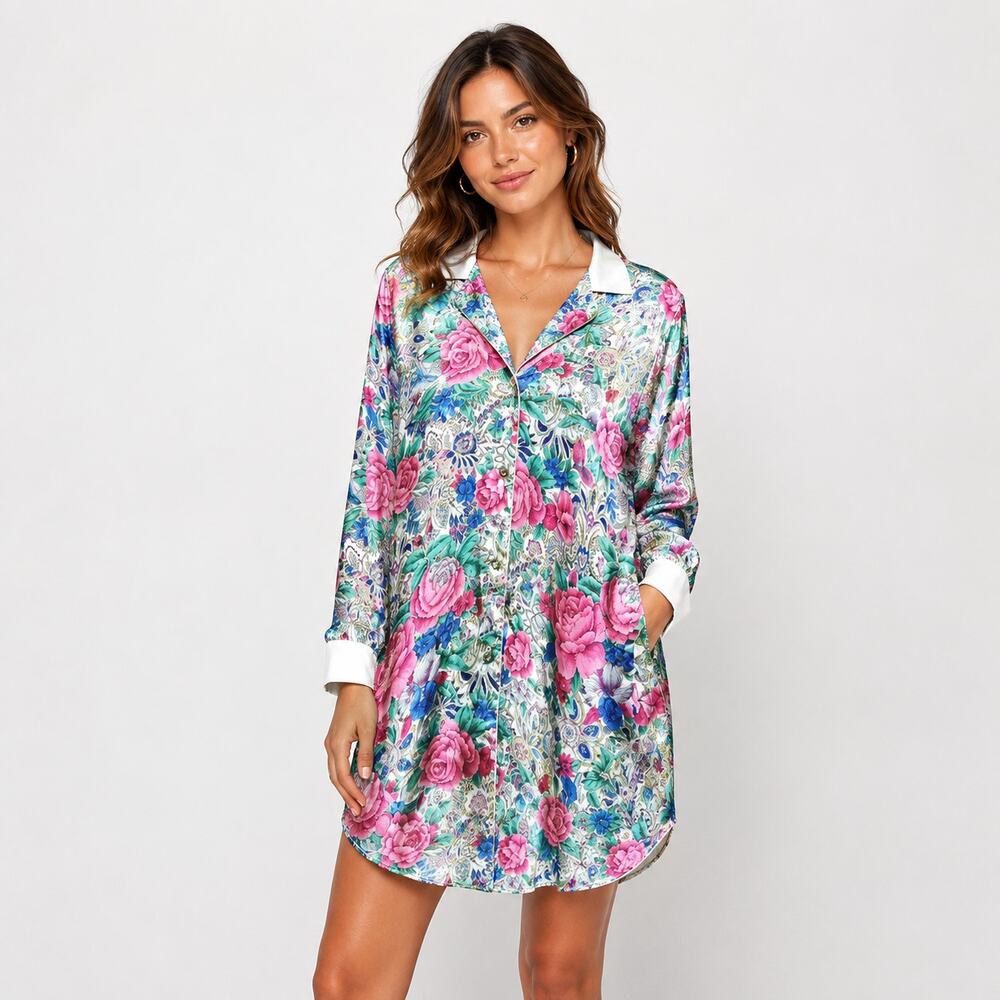 Victoria’s Secret Gold Label Satin Floral Night Shirt Vintage 90's Sleep Sz M/L